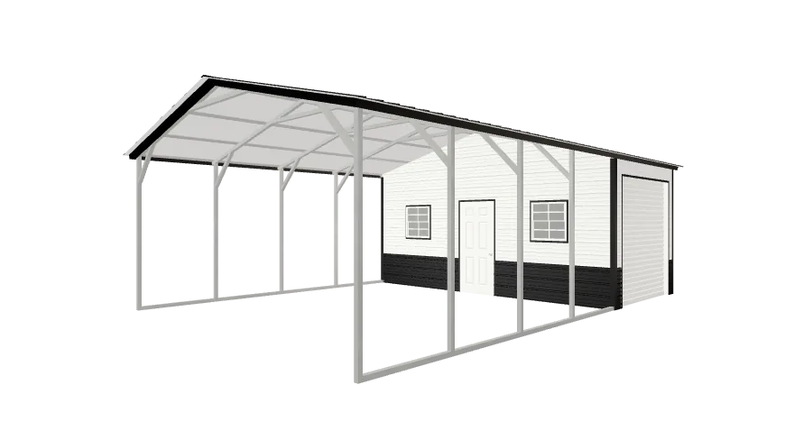 Carport with enclosed storage combo